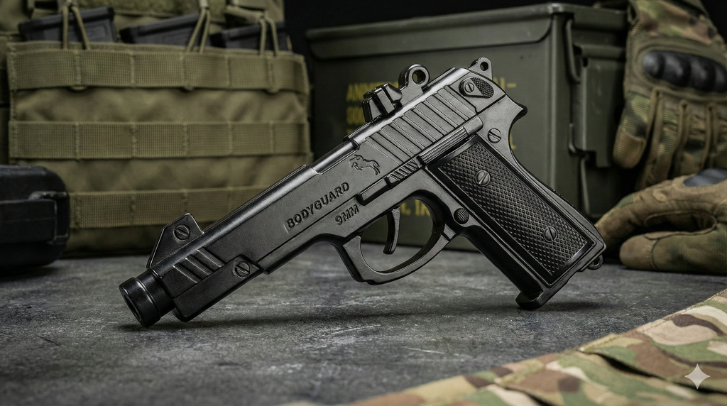 Bodyguard Metal Sound Gun | Heavy Cork Toy Pistol with Cover