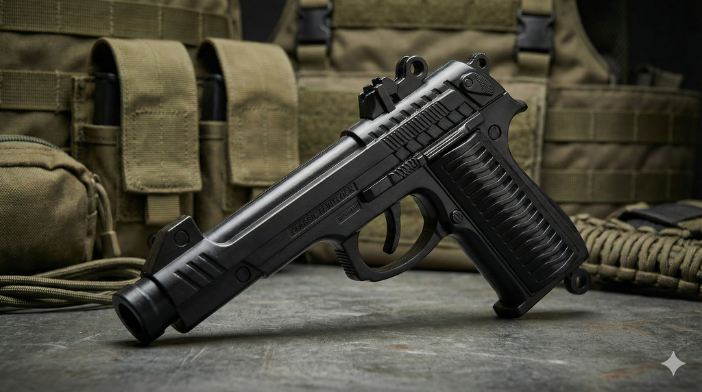 Classic Metal Sound Gun | Premium Cork Toy Pistol with Cover