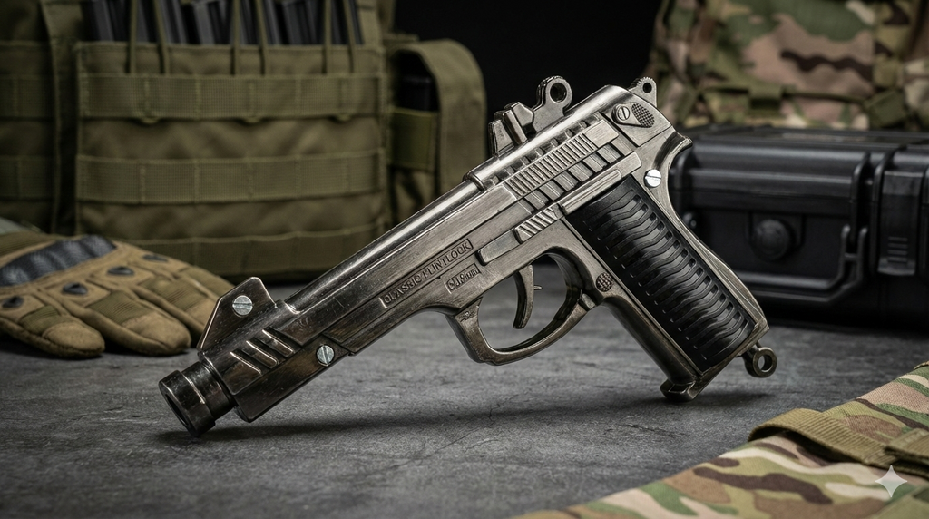 Classic Metal Sound Gun | Premium Cork Toy Pistol with Cover