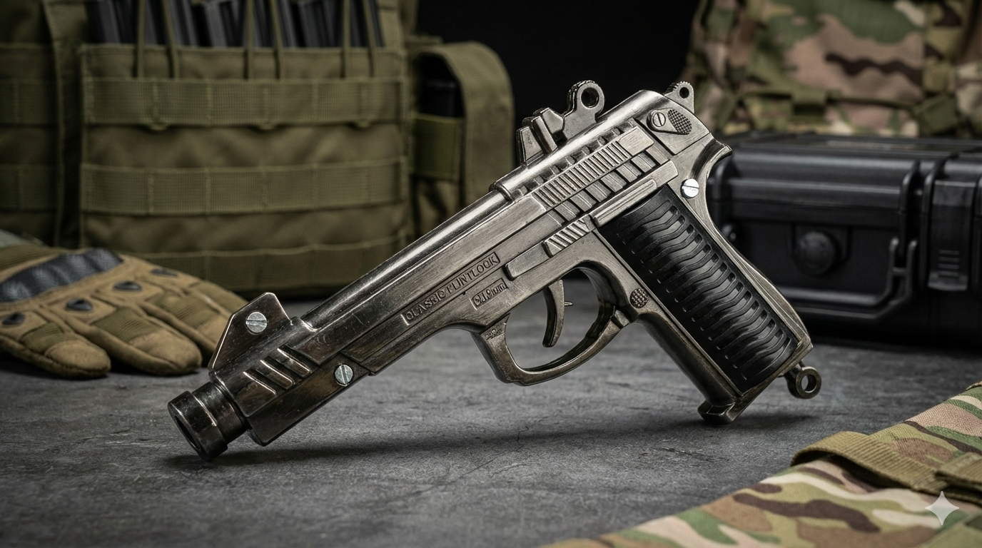 Classic Metal Sound Gun | Premium Cork Toy Pistol with Cover