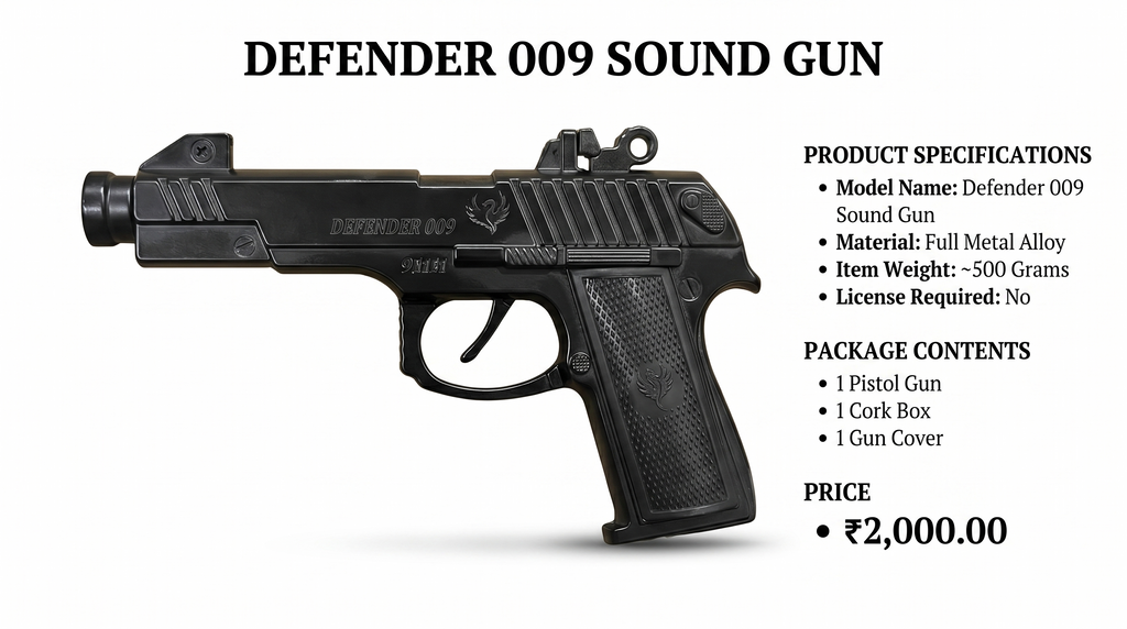Defender 009 Metal Sound Gun | Heavy Toy Pistol with Cover