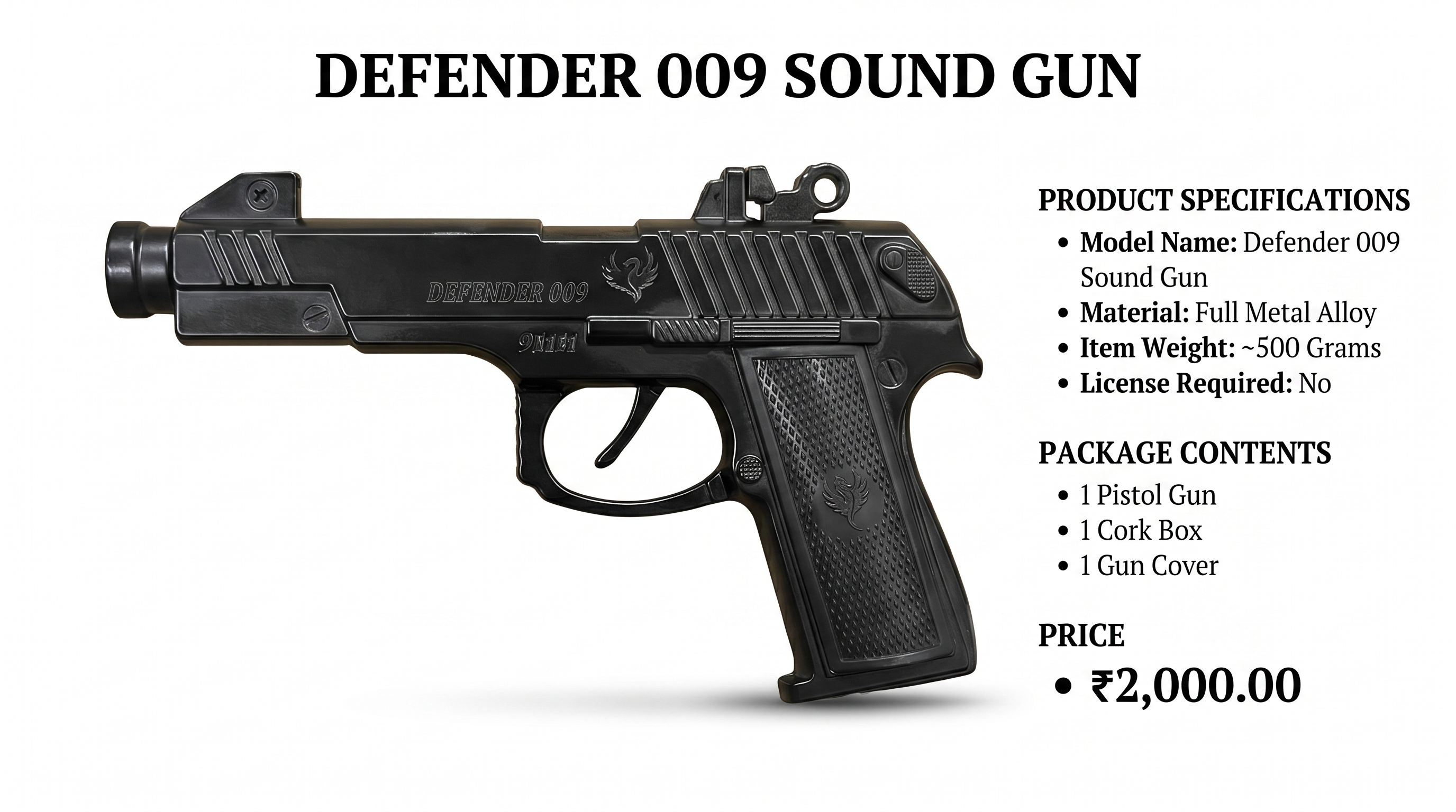 Defender 009 Metal Sound Gun | Heavy Toy Pistol with Cover