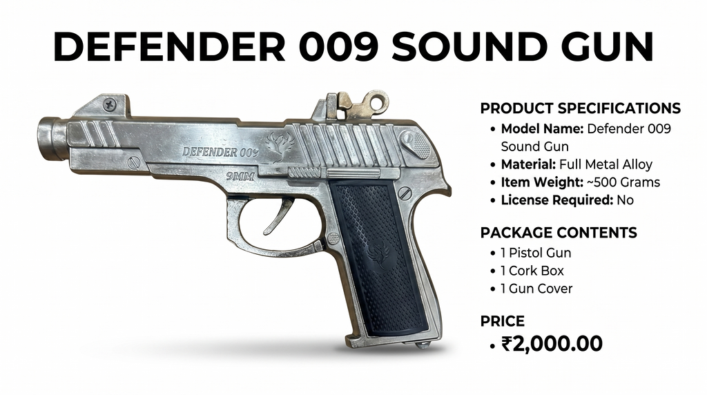 Defender 009 Metal Sound Gun | Heavy Toy Pistol with Cover