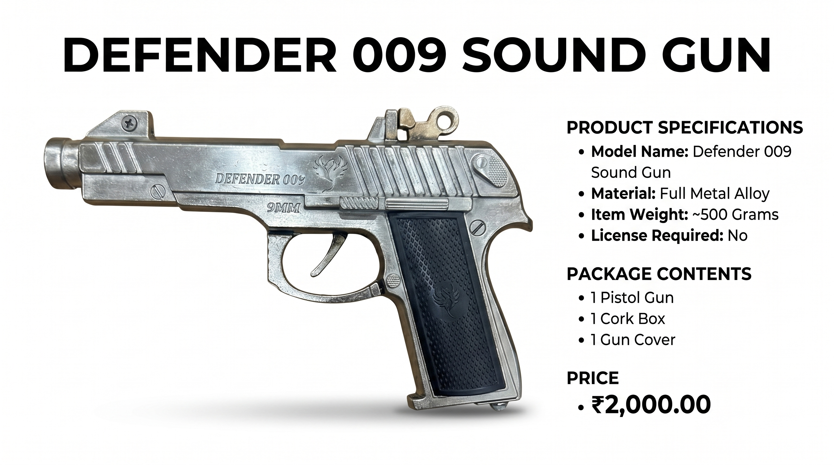 Defender 009 Metal Sound Gun | Heavy Toy Pistol with Cover