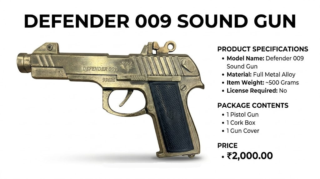 Defender 009 Metal Sound Gun | Heavy Toy Pistol with Cover